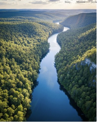 Aerial view of forested river valley